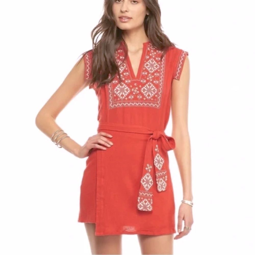 free people running wild embroidered wrap dress M